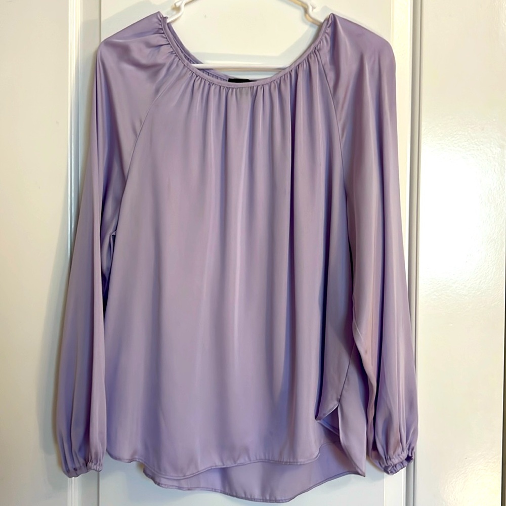 Ann Taylor Purple Blouse Relaxed Fit Three-Quarter Sleeves